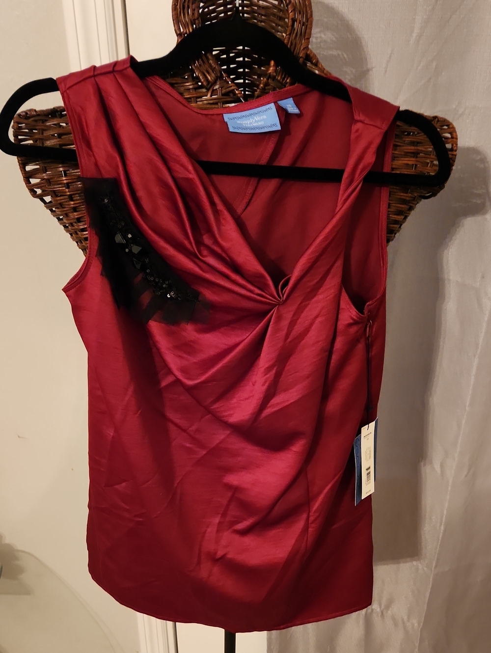 Sleeveless Twist-Front Burgundy Satin Top
